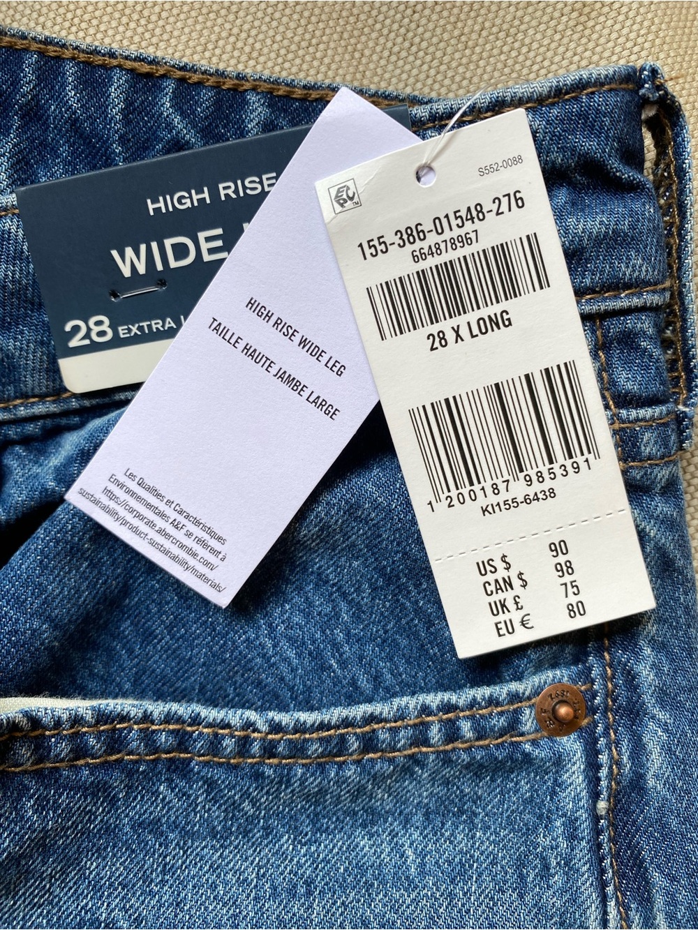 Abercrombie & Fitch Curve Love High-Rise Wide-Leg Jean, 28 Extra Long - Picture 7 of 7